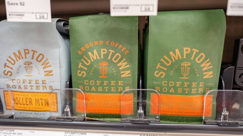 Stumptown coffee bags on shelf