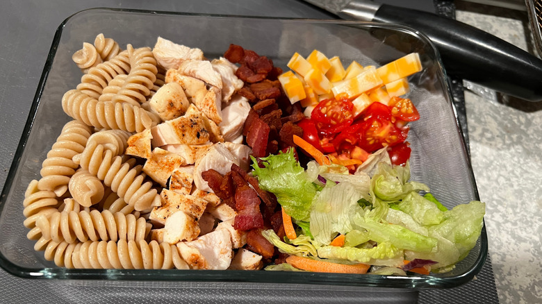 BLT pasta salad in a casserole dish