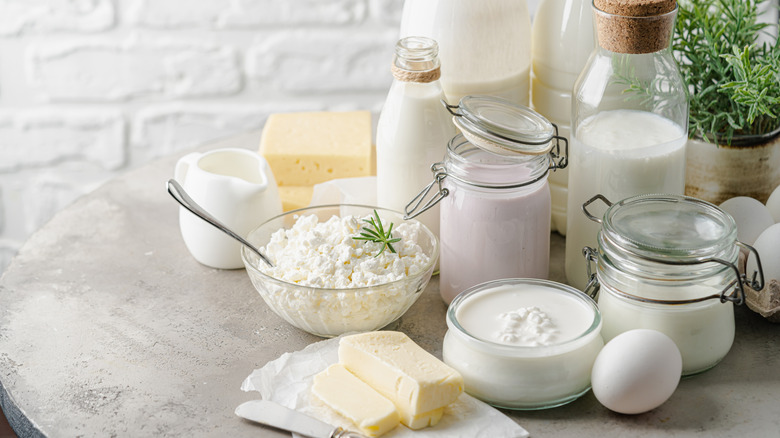 A selection of fresh dairy products on a table