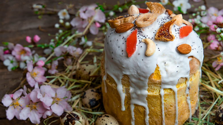 Panettone decorated with white glaze