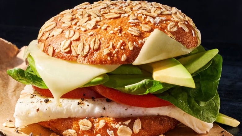 Panera Bread's Avocado Egg White & Spinach on Sprouted Grain Bagel Flat