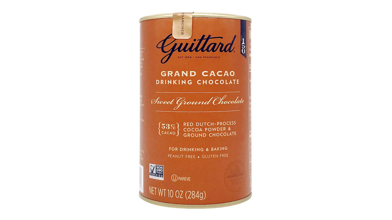 Container of  Guittard Grand Cacao Drinking Chocolate on white background