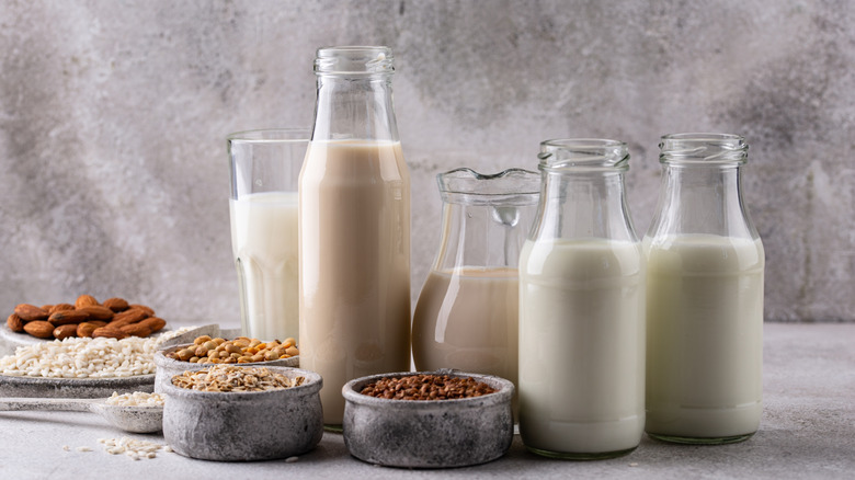 Alternative milk in glass bottles