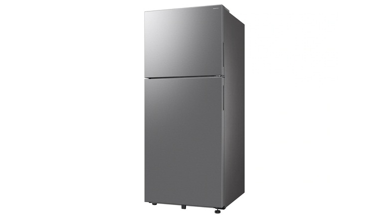 Samsung RT70F18LRSR stainless steel finish fridge on white background