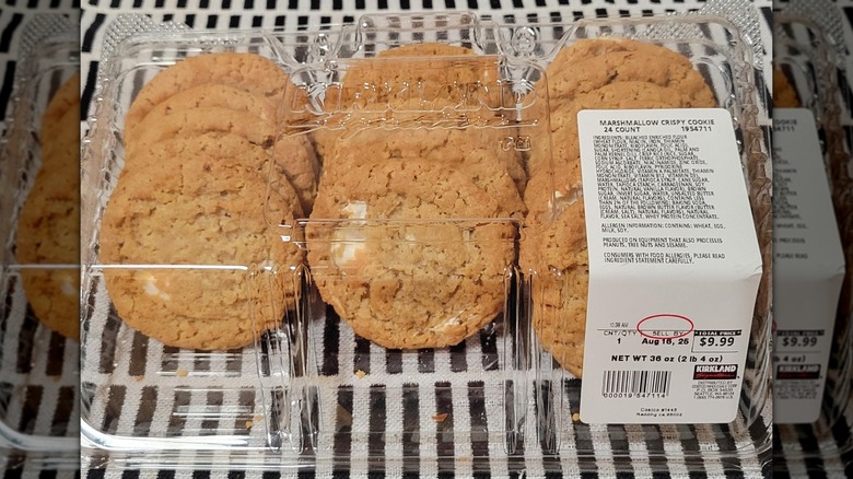 A container of the Marshmallow Crispy Cookies from Costco