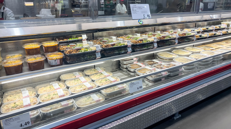 Costco refrigerated food deli display.