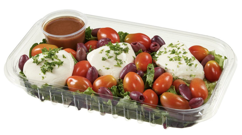 Costco burrata salad with olives and tomatoes