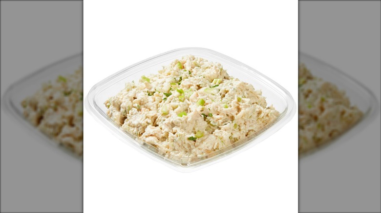 Kirkland Signature Chicken Salad Made with Rotisserie Chicken on a white background.