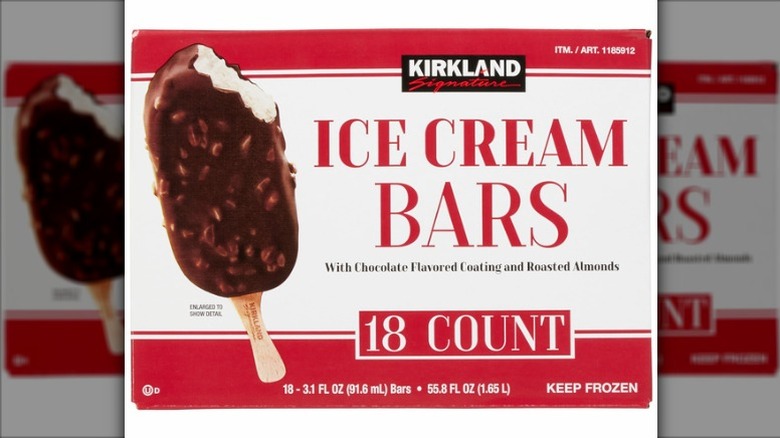 A box of Kirkland Signature Ice Cream Bars on a white background.
