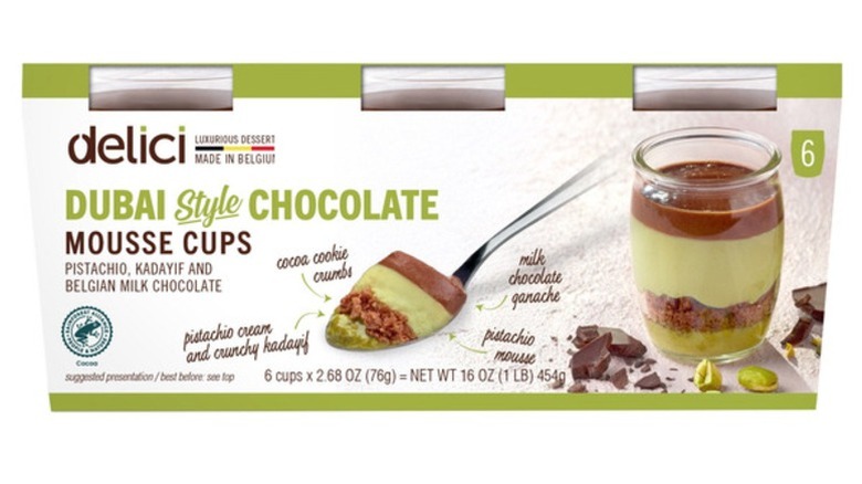 A package of Delici Dubai-Style Chocolate Mousse Cups on a white background.