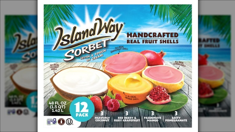 A box of Island Way Sorbet Assortment on a white background.