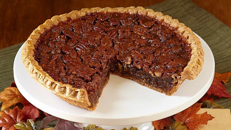 Collin Street Bakery's pecan pie on a white serving tray