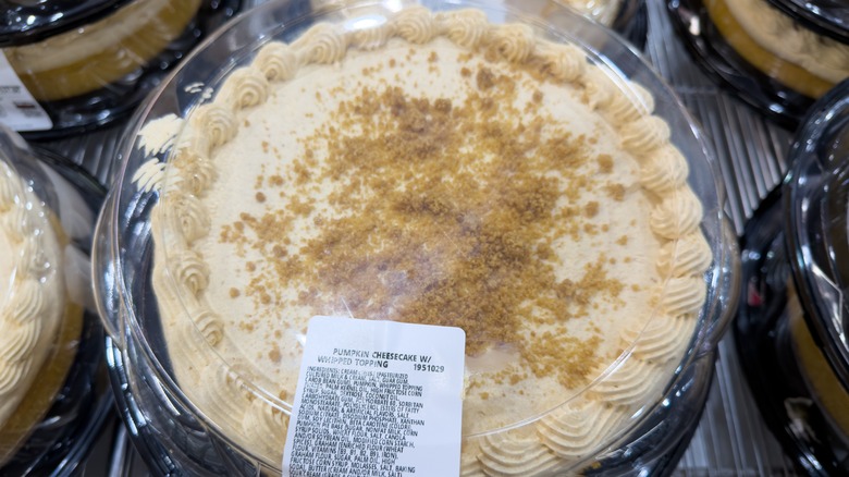 Pumpkin Cheesecake on a black serving tray.