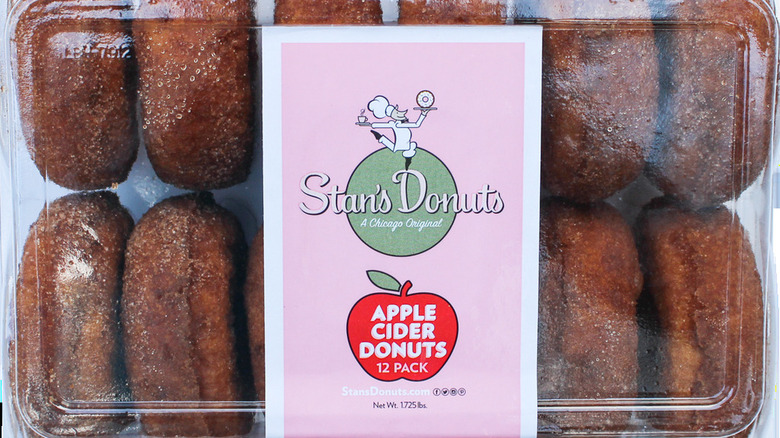 A close up of a pack of Stan's Apple Cider Donuts