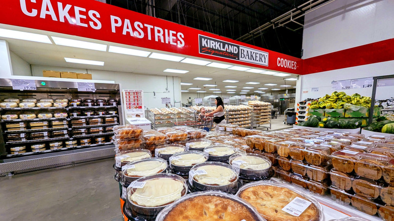 Pies, cookies, and other baked goods inside the Kirkland Signature Bakery at Costco