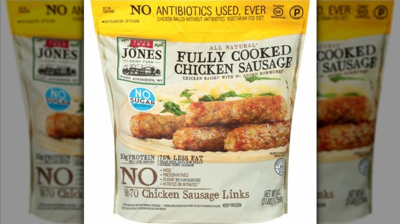 Pack of frozen chicken sausages from Jones Dairy Farm