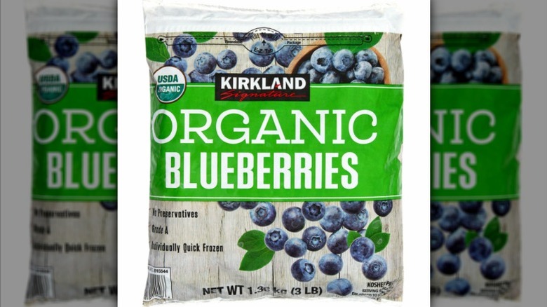 Bag of Kirkland Signature organic frozen blueberries