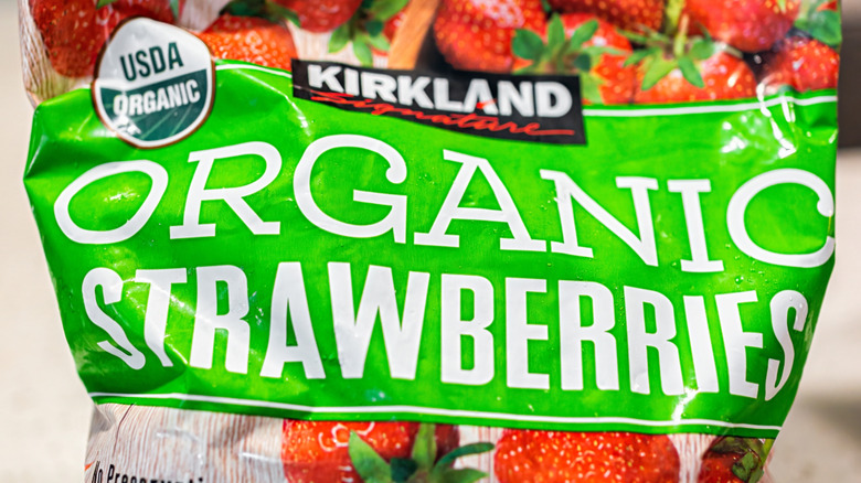 A bag of Kirkland Signature Organic Strawberries