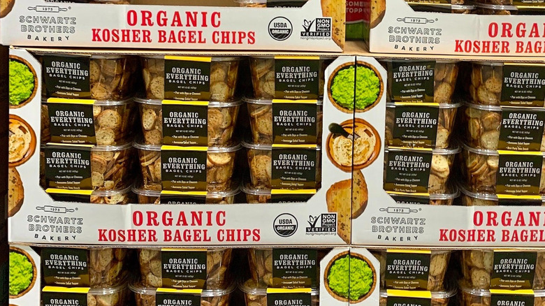 Stacks of Schwartz Brothers Bakery Organic Everything Bagel Chips