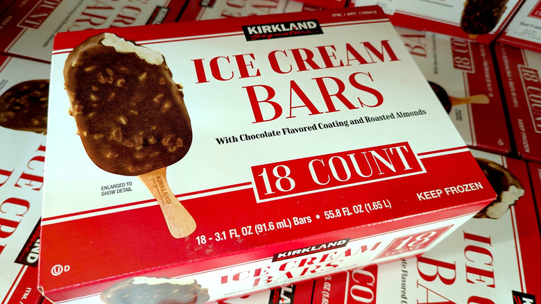 Kirkland Ice Cream Bars stacked on store shelf