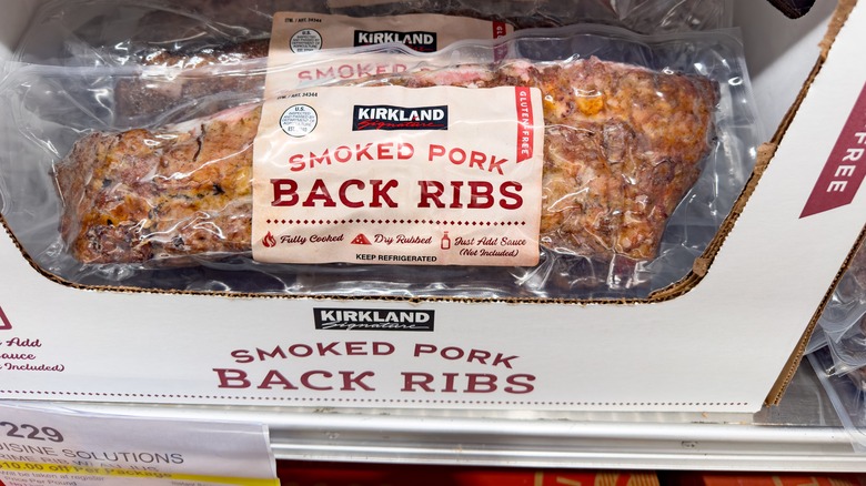 Kirkland Smoked Pork Back Ribs on Costco shelf