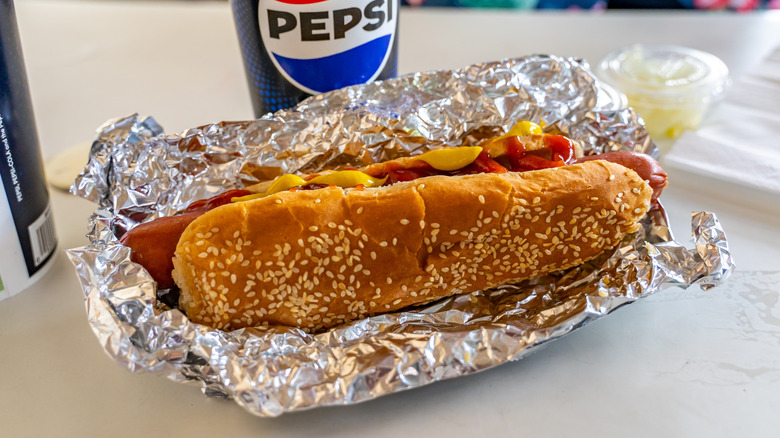 A foil-wrapped Costco hot dog.