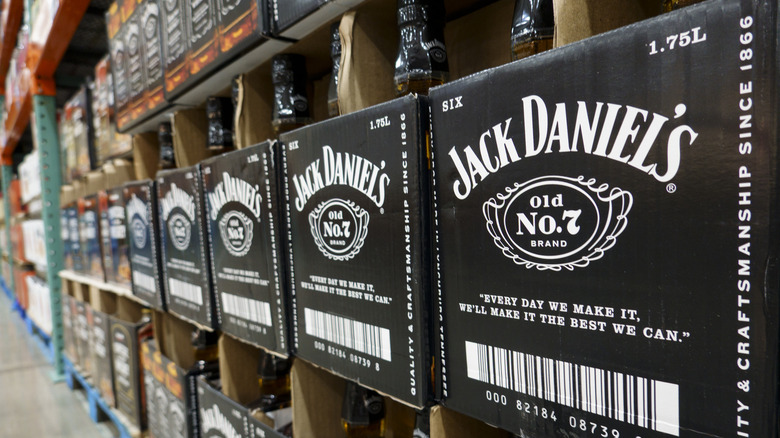 Boxes of Jack Daniel's whiskey stocked at Costco