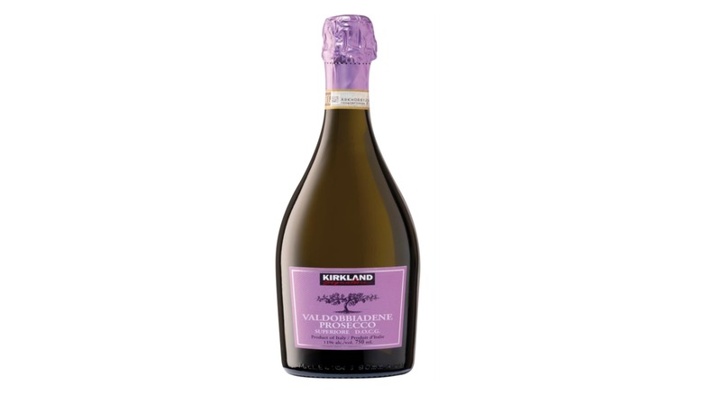 Bottle of Kirkland Signature Valdobbiadene Prosecco Superiore DOCG on white background