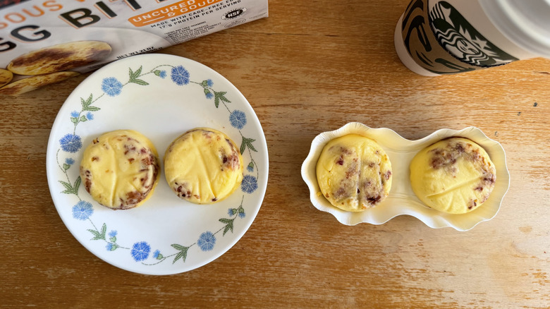 top-down view of both Egg Bites with Costco packaging and Starbucks cup in background