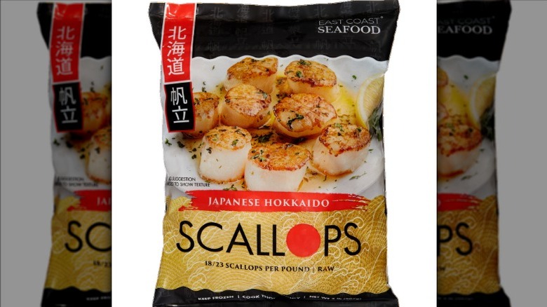 Bag of frozen Japanese Hokkaido scallops from East Coast Seafood