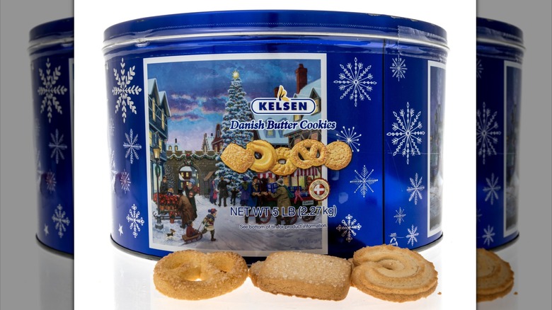 large blue tin of Kelsen brand butter cookies