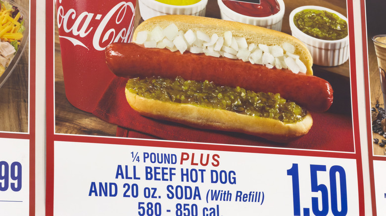 Costco food court signage advertising hot dog combo