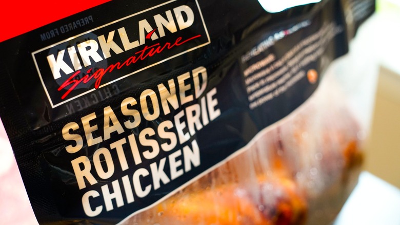 Costco's seasoned rotisserie chicken package close up