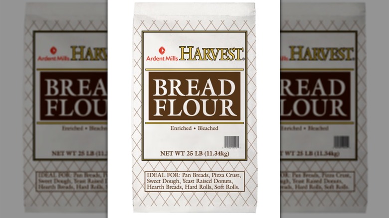 25-pound bag of Alden Mills Harvest bread flour from Costco on white background