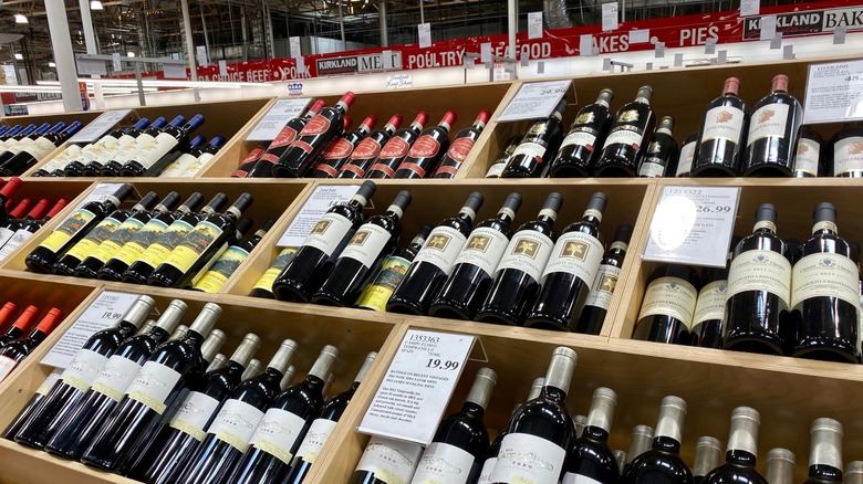 Bottles of wine on display at Costco