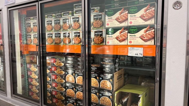 Frozen seafood items in Costco freezer