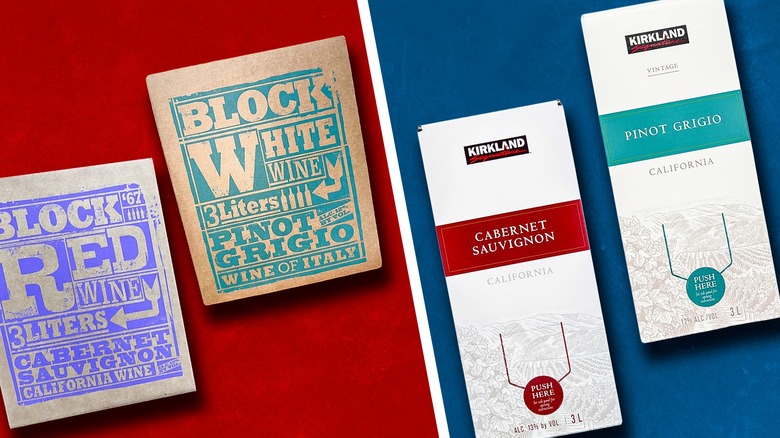 A composite image of Costco and Trader Joe's boxed wines