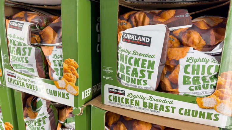 Bags of Kirkland Signature breaded chicken chunks