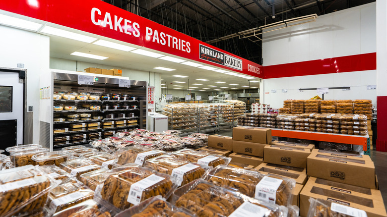 Costco's Kirkland Signature Bakery featuring cookies, cakes, and other fresh pastries