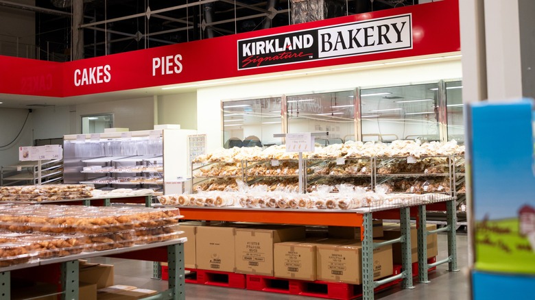 A view into the Kirkland Signature Bakery with croissants, bagels, and more on display