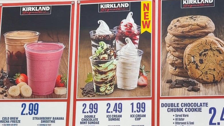 A photo of a Costco food court menu featuring the Double Chocolate Mint sundae