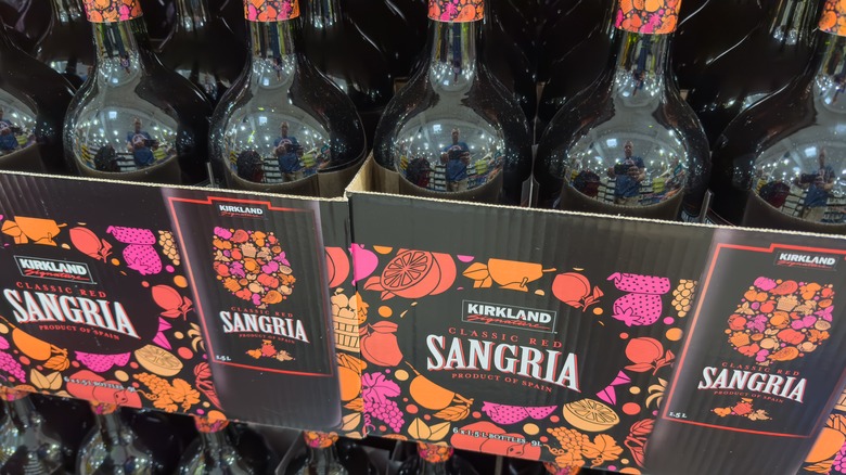 Bottles of Kirkland Classic Red Sangria on a pallet
