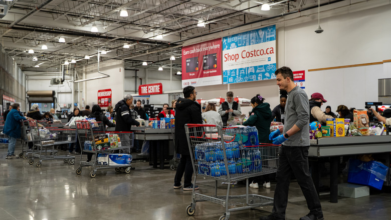 The checkout lines at a Costco location in Canada