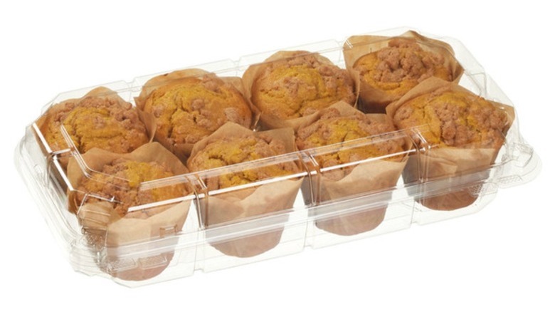 Pack of eight Kirkland Signature Pumpkin Streusel Muffins in clear plastic packaging