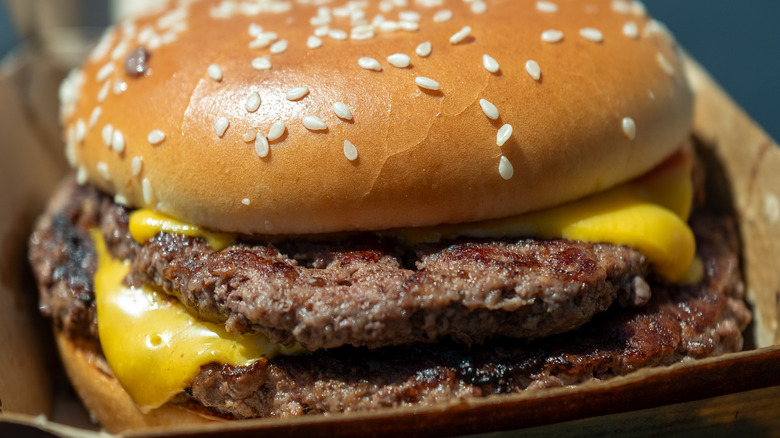 A close-up shot of a McDonald's hamburger