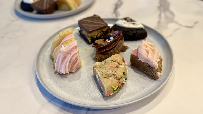 Quartered cookies on a plate