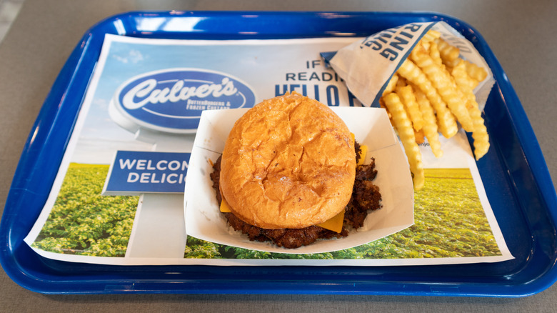 Tray with a burger and fries from Culver's