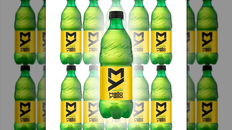 An array of 20-ounce Mello Yello plastic bottles