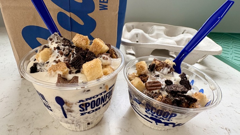 A one-scoop and two-scoop cup of Culver's new Oreo Reese's Cheesecake custard