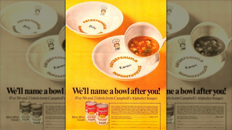 Yellow ad page for Campbell's alphabet soup
